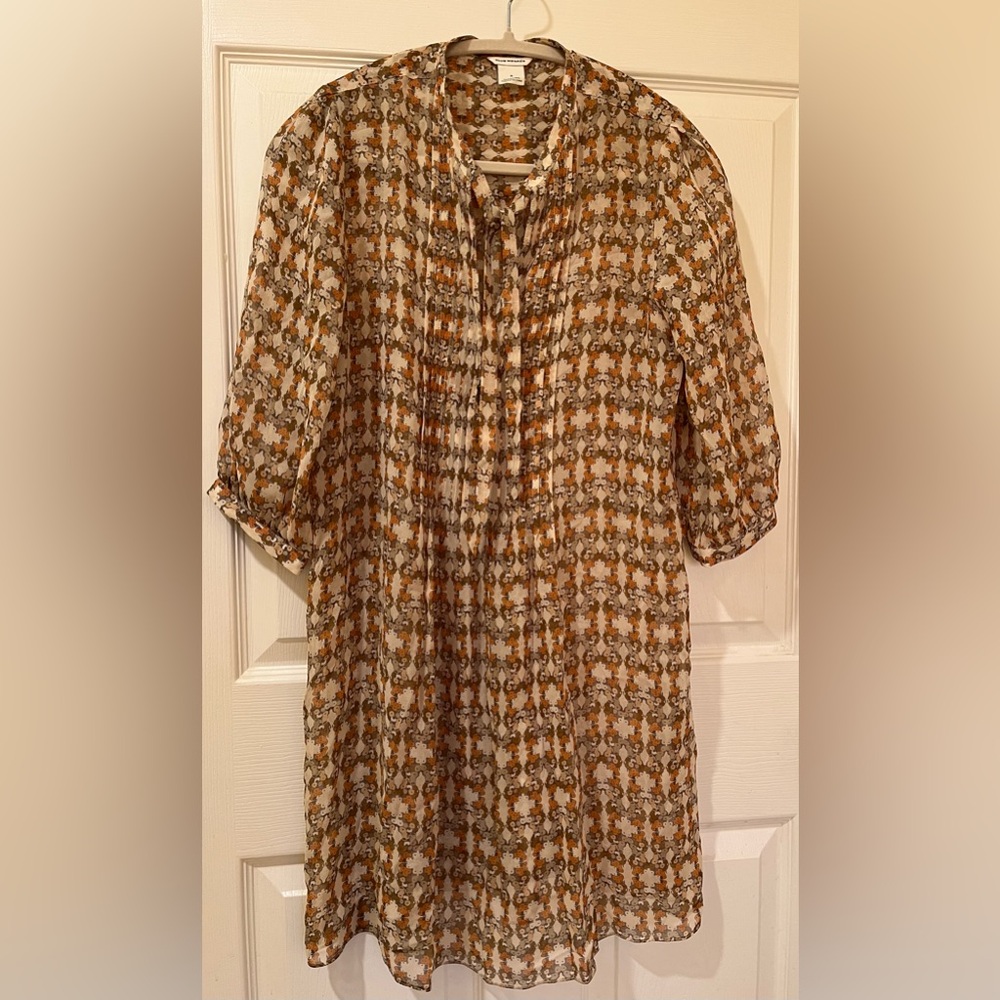 Preowned Women’s Club Monaco 100% Silk Printed Shirt Dress with Pleat Detail - 0